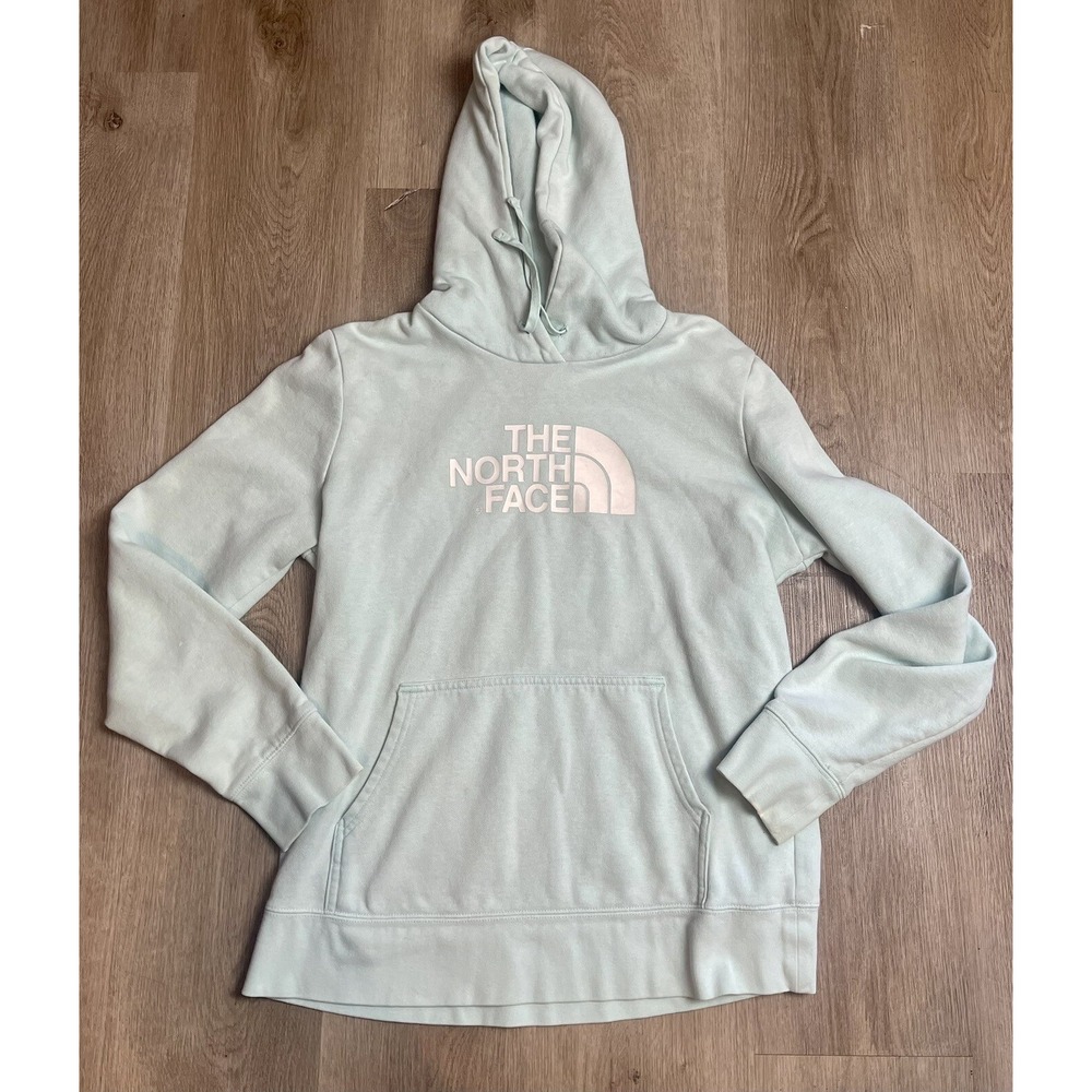 The North Face Womens Hoodie Light Blue Logo Pullover Sweatshirt Size L
